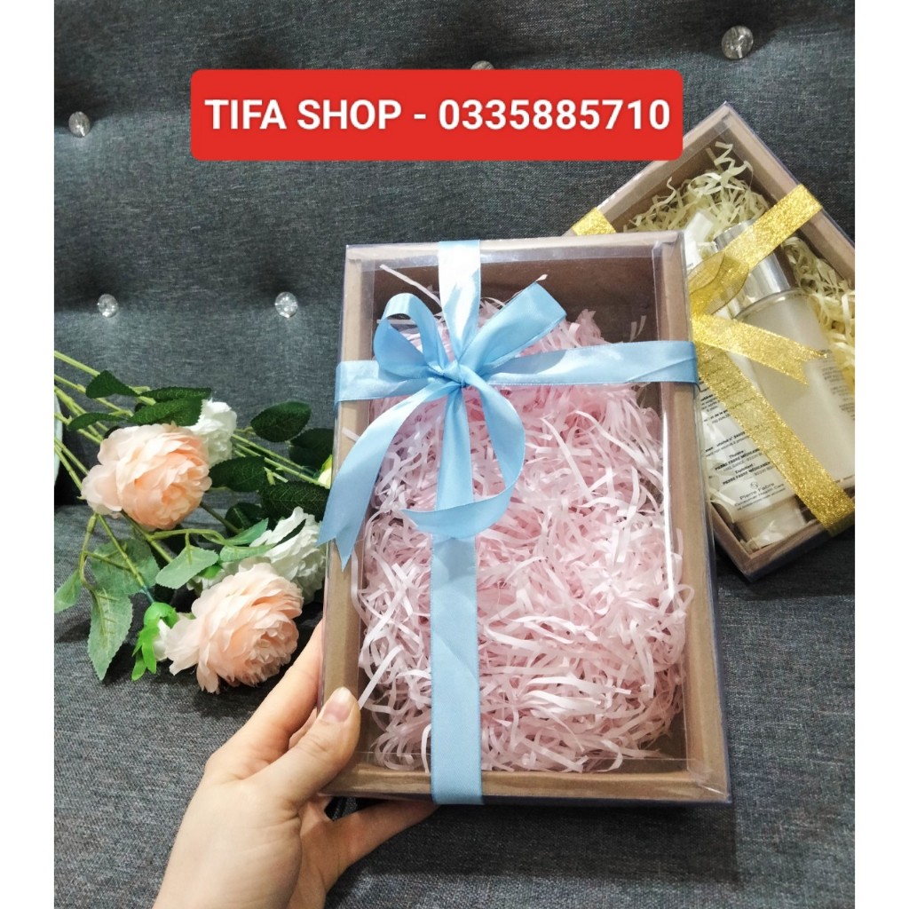 Hộp quà kraft nắp mica trong suốt kt 25x16x6cm đựng mỹ phẩm, nước hoa, trăng sức, bánh kẹo,.,,các loại quà tặng có sẵn