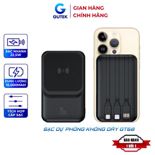 Sạc dự phòng không dây sạc nhanh 22,5W pin 15000mah mini nhỏ gọn cao cấp cho từ ip 8/X/11/12/13 – Gutek GT68