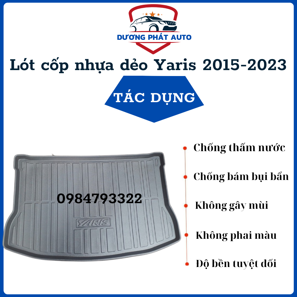 Lót cốp nhựa dẻo xe Toyota Yaris 2015- 2023 Không mùi, không thấm nước