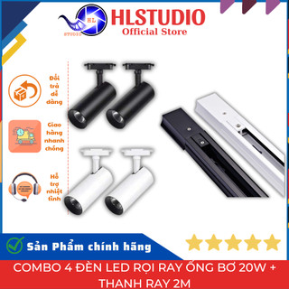 Combo 4 Đèn Led Rọi Ray Ống Bơ 20W + Thanh Ray 2M HL Studio - Đèn Trang Trí Nội Thất Sang Trọng