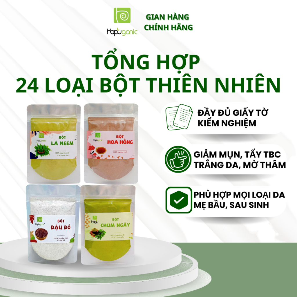 Tổng Hợp Bột Thiên Nhiên Đắp Mặt Giảm Mụn Trắng Da Hapuganic 50gram