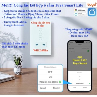 Công tắc kết hợp ổ cắm thông minh, Wifi, App Smart Life / Tuya Smart -