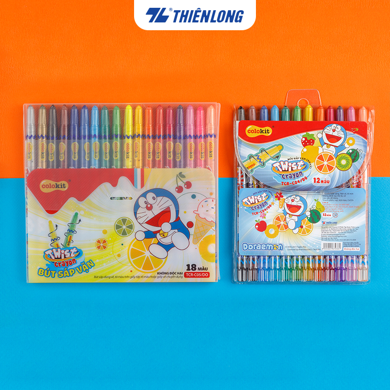 Bút sáp vặn Thiên Long Colokit Doraemon TCR-C05/DO - 18 màu- Không độc hại- Bút sáp siêu đẹp