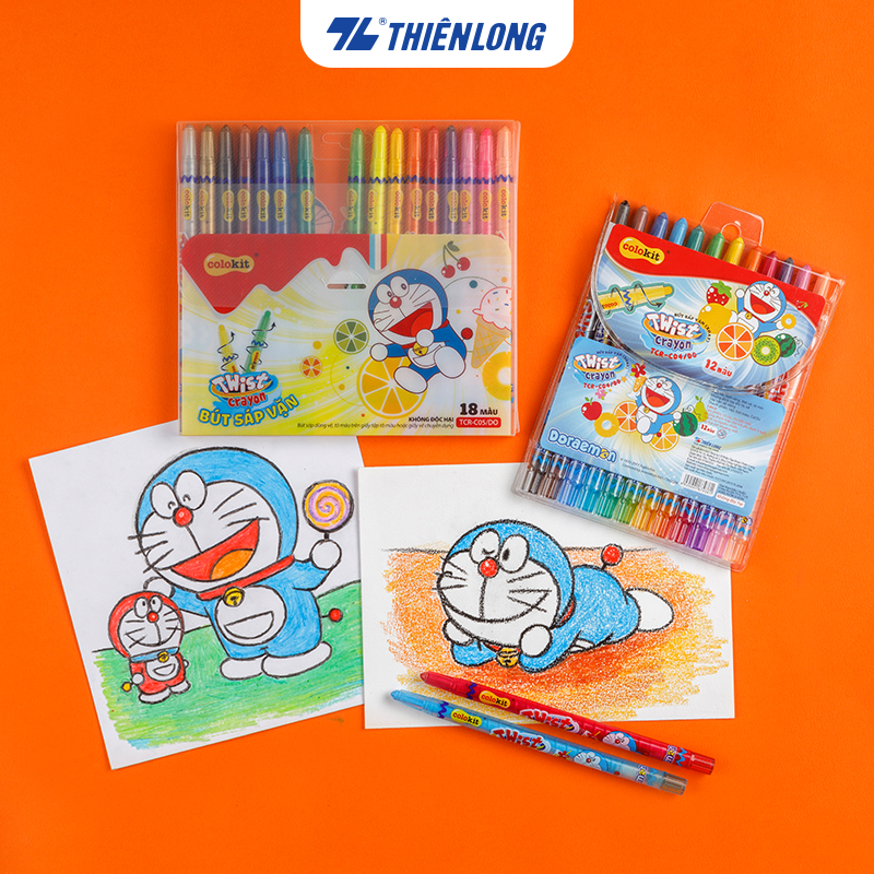 Bút sáp vặn Thiên Long Colokit Doraemon TCR-C05/DO - 18 màu- Không độc hại- Bút sáp siêu đẹp