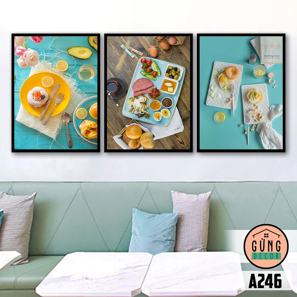 Bộ 3 Tranh Treo Tường Có Khung(dày 2cm), Tranh Dán Tường Không Khung(dày 5mm) Đồ Ăn (Mã A246). Trang Trí