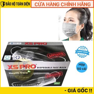 [ Hộp 50 cái ] Khẩu trang Y TẾ XS PRO Xám _ Kháng khuẩn 4 lớp. Hàng chính hãng