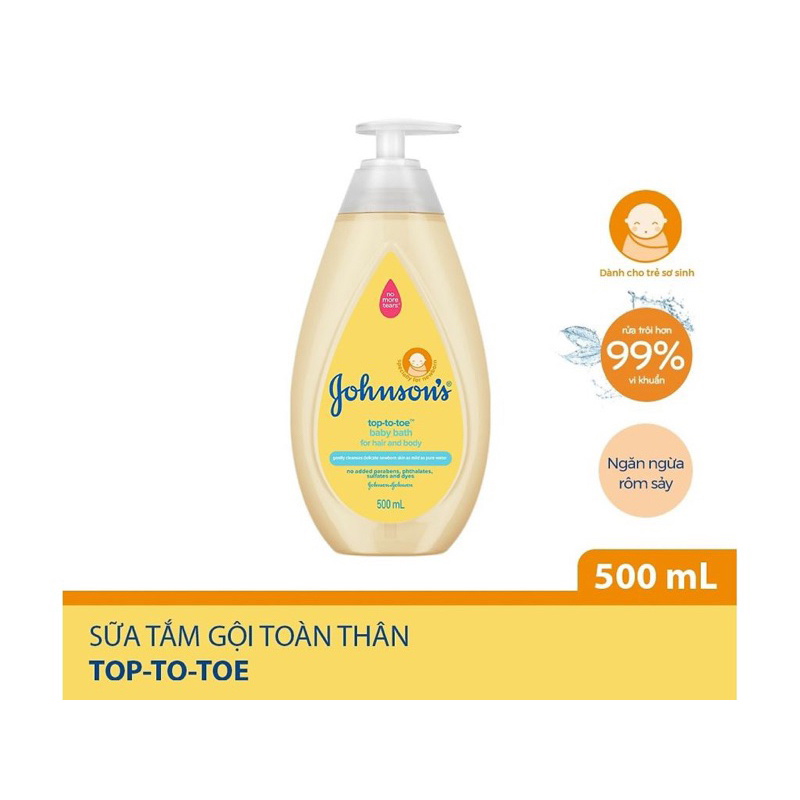 Sữa tắm gội toàn thân gohnson's top to toe baby bath chai 500ml và 200ml dành cho trẻ sơ sinh