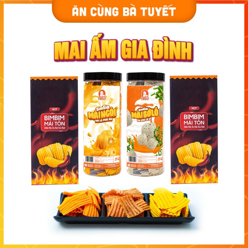 COMBO MÁI ẤM GIA ĐÌNH: 2 Bim Mái Tôn, 1 Bim Mái Ngói, 1 Bim Mái Bờ Lô - Snack ĂN CÙNG BÀ TUYẾT Đồ Ăn Vặt VIỆT NAM