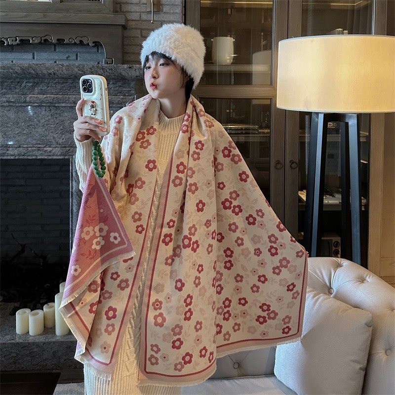 Khăn Choàng Dạ Hoạt Tiết Vintage Thời Trang Thu Đông cao cấp 180x65cm