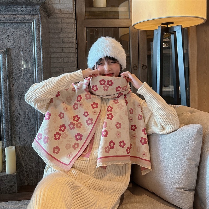 Khăn Choàng Dạ Hoạt Tiết Vintage Thời Trang Thu Đông cao cấp 180x65cm