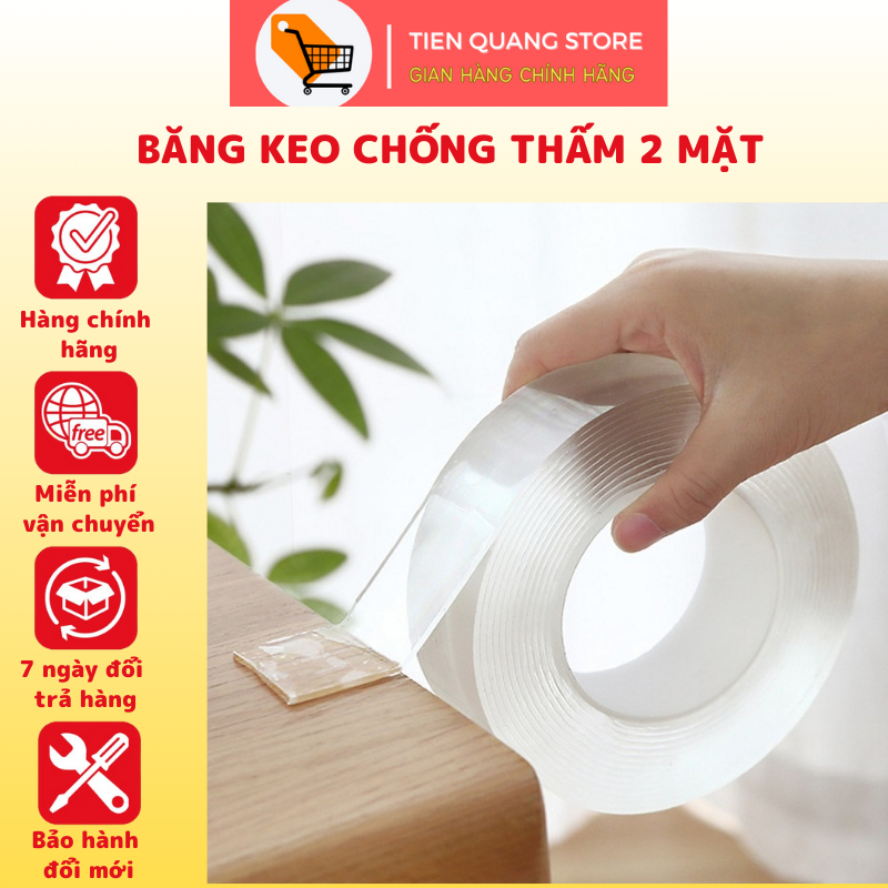 Băng Keo Chống Thấm 2 mặt Siêu Dính Trong Suốt dài 3m Dán Siêu Chắc Trên Mọi Bề mặt.