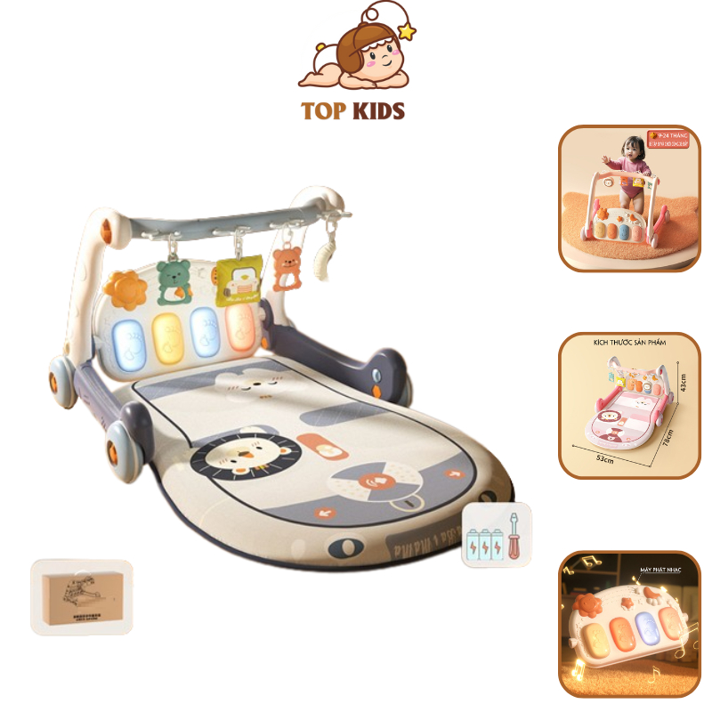 Thảm nhạc TOPKIDS cho bé sơ sinh kết hợp xe đẩy tập đi có nhạc Piano 3 in 1.