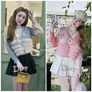 Set áo len lông chân váy xếp ly CD