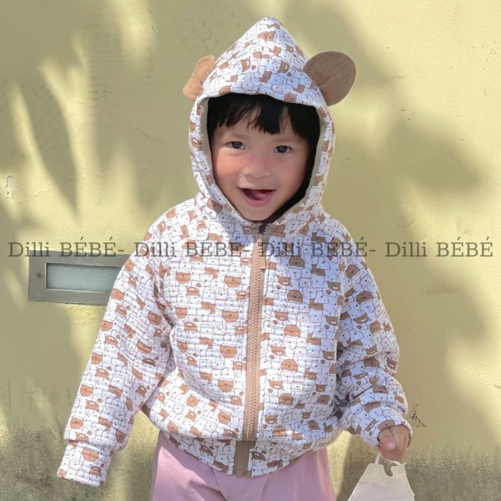 Áo Sweater Gấu vải trần bông Hàn Quốc cao cấp áo khoác giữ ấm cho bé trai bé gái 1 2 3 4 tuổi - Dilli Bebe