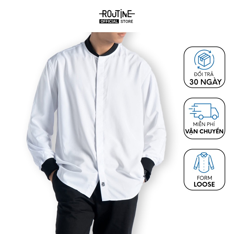 Áo Sơ Mi Nam Tay Dài Cổ Trụ Phối Rib Form Loose - Routine 10F22SHL032