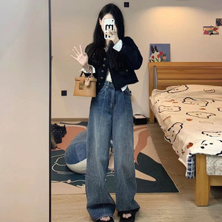 Áo Khoác Dạ Tweed Tay Dài Màu Đen Dày Dặn Thiết Kế Cổ V Phối Cúc Đồng Phong Cách Hàn Quốc Momome