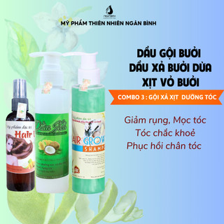 Bộ 3 (dầu gội bưởi,xịt bưởi mọc tóc,xả sữa dừa) mọc tóc,kích thích mọc tóc,ngăn rụng tóc,giảm gãy rụng tóc