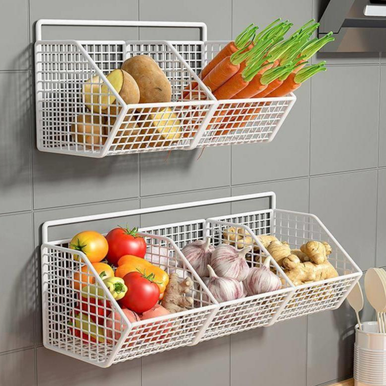 Kệ Để Đồ Nhà Bếp, Nhà Tắm - Giá Đựng Hành Tỏi Đồ Khô,Gia Vị Dán Tường Nhiều Ngăn Tiện Dụng