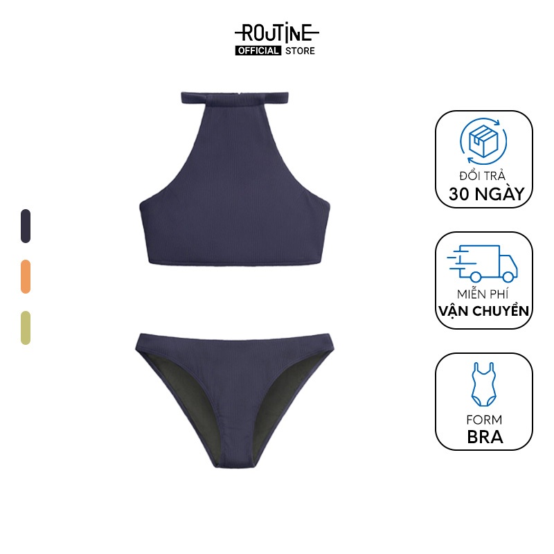 Đồ Bơi Bikini Nữ 2 Mảnh Cổ Yếm Cạp Thấp Nylon Trơn - Routine 10S23SWIW004