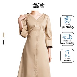 Đầm Nữ Nhún Vai Tay Lửng Cổ V Form Fitted - Routine 10S21DREW006