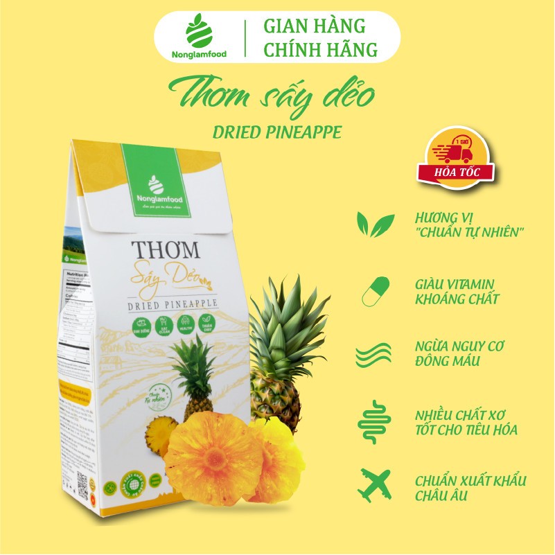 Thơm sấy dẻo ít đường thượng hạng Nonglamfood hộp100g | Ăn vặt tốt cho sức khỏe | Healthy Snack