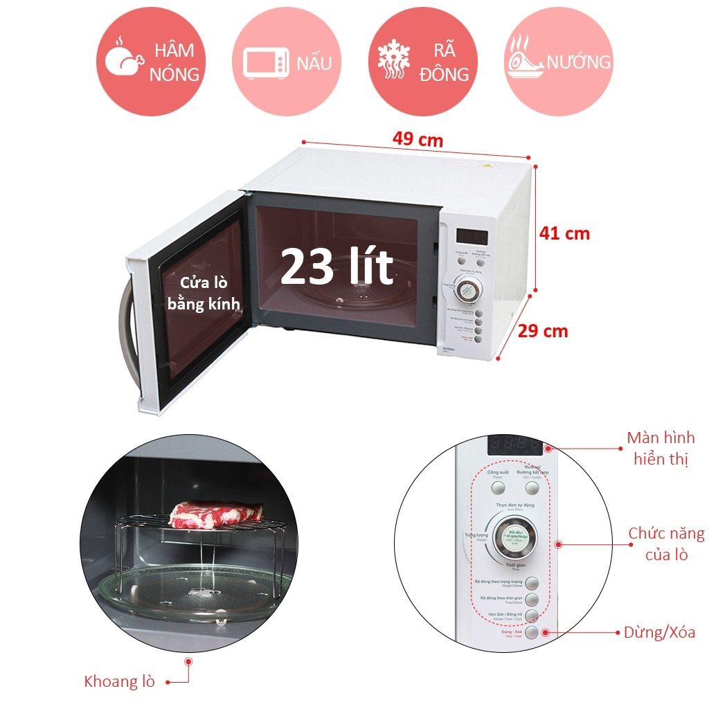 Lò vi sóng Sharp R-G371VN-W 23 lít | Lò nướng G371VN màu trắng | Lò vi sóng có nướng G371 1000W | BH chính hãng 12 tháng