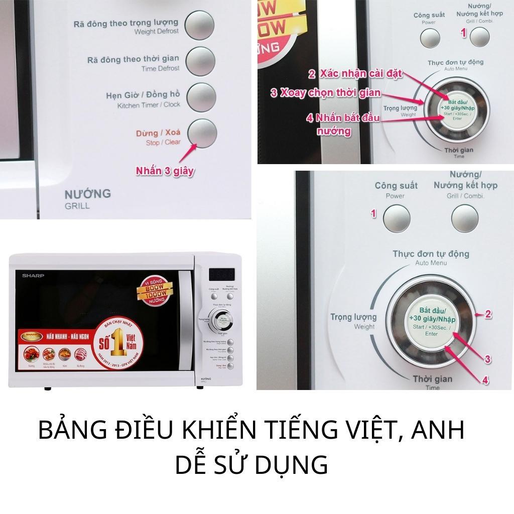 Lò vi sóng Sharp R-G371VN-W 23 lít | Lò nướng G371VN màu trắng | Lò vi sóng có nướng G371 1000W | BH chính hãng 12 tháng