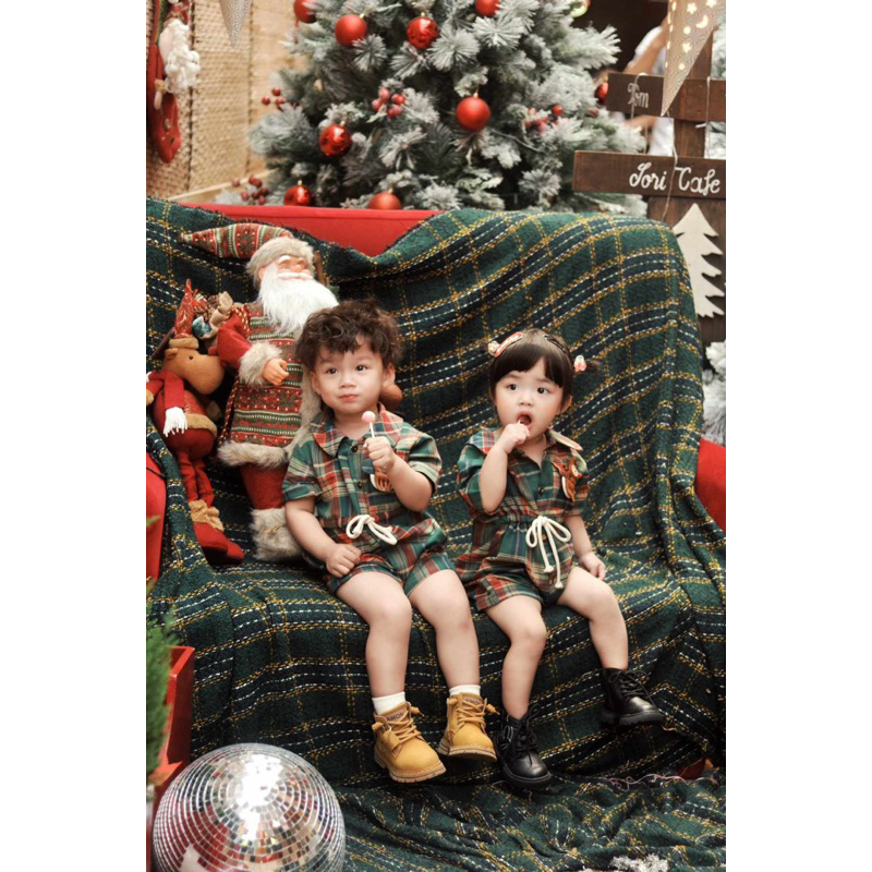 Romper sọc xanh hoạ tiết giáng sinh em bé Nanci