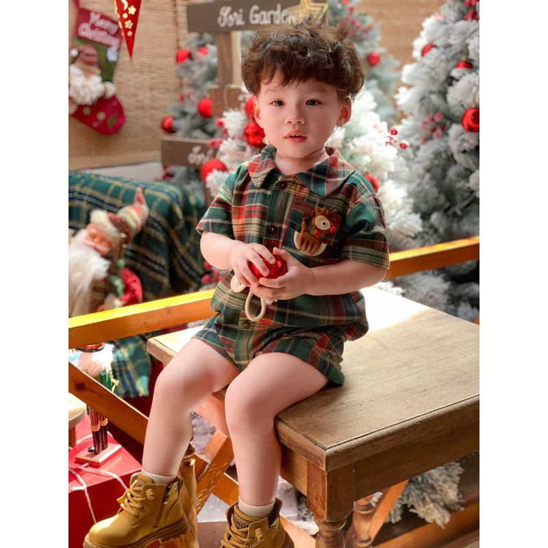 Romper sọc xanh hoạ tiết giáng sinh em bé Nanci