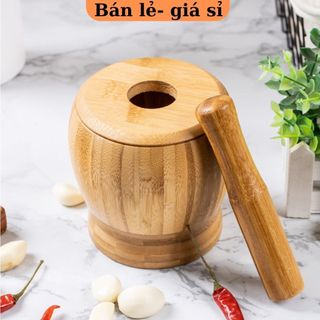 ❤️❤️ bộ chày cối giã tỏi ớt bằng tay, cối gỗ giã gia vị bằng gỗ tre size 12cm x 12cm