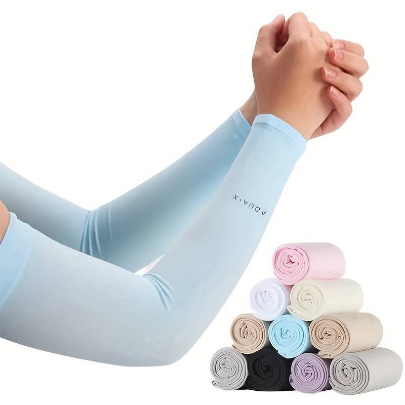 Găng Tay Chống Nắng Xỏ Ngón Cặp Ống Tay Áo Bằng Lụa Chống Tia UV Dành Cho Nam Nữ