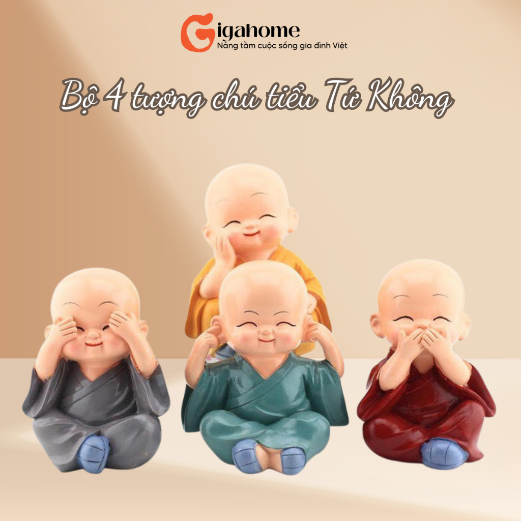 Bộ 4 Tượng Chú Tiểu GIGAHOMEVN - Điểm Nhấn Trang Trí Tinh Tế Cho Bàn Làm Việc, Xe Hơi 3437