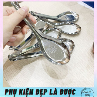 Combo 10 muỗng inox, set 10 muỗng inox họa tiết hoa sen, muỗng inox cao cấp, chịu nhiệt tốt, dễ vệ sinh, cán ngắn dễ cầm