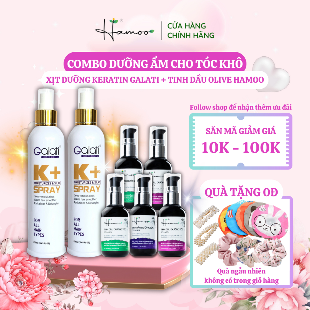 Xịt Dưỡng Tóc Keratin Galati 250ml Và Tinh Dầu Dưỡng Tóc HAMOO Bộ Đôi Cấp Ẩm Dưỡng Tóc Phục Hồi Chống Nắng Suôn Mượt