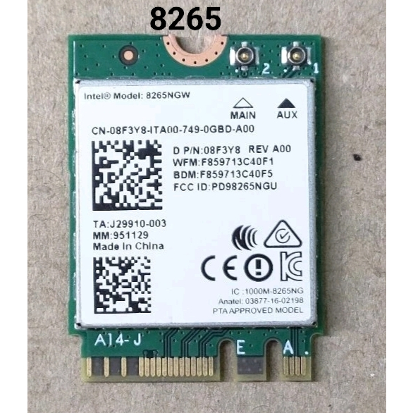 card wifi 8265 có bluetooth 4.2   AC, băng tầng 2,4G.  và5G  sử dụng cho laptop dell model 8265NGW CN 08F3Y8