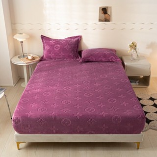 Bộ Ga Gối Nỉ Nhung in nhiệt vân nổi LV cao cấp,sét 3 món bo chun bọc đệm, hàng chuẩn loại 1 nhập khẩu-Hương chăn ga