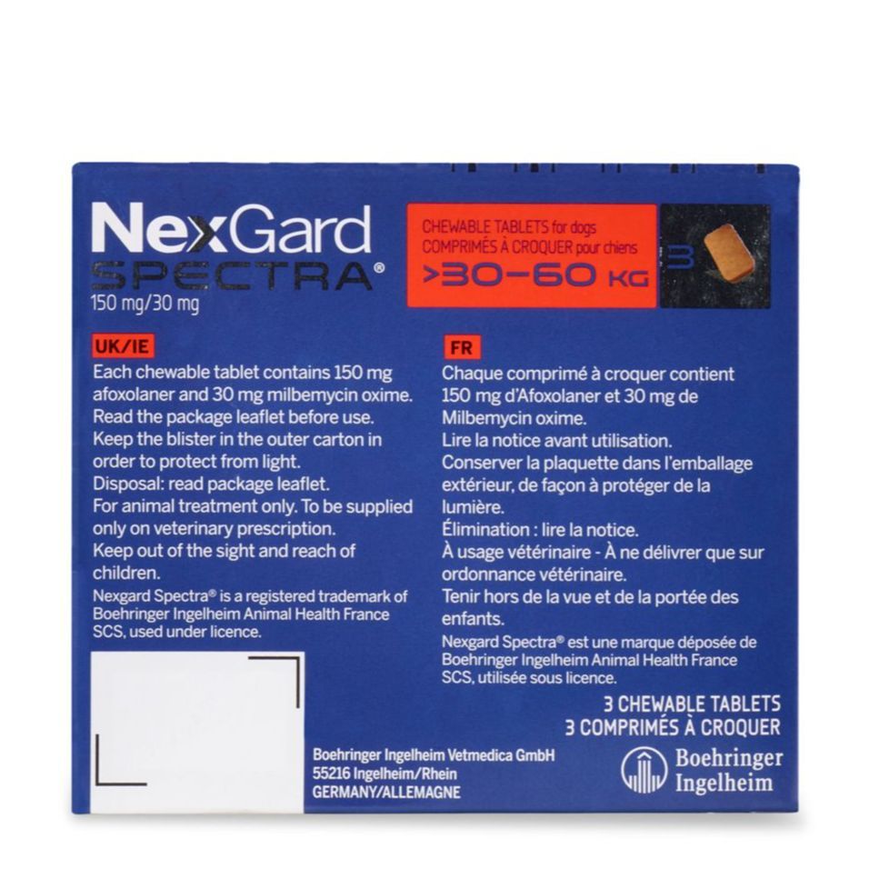 NexGard SPECTRA - Viên nhai phòng & trị nội, ngoại ký sinh (ve, rận, bọ chét, ghẻ Demodex, Sarcoptes, giun) size XL