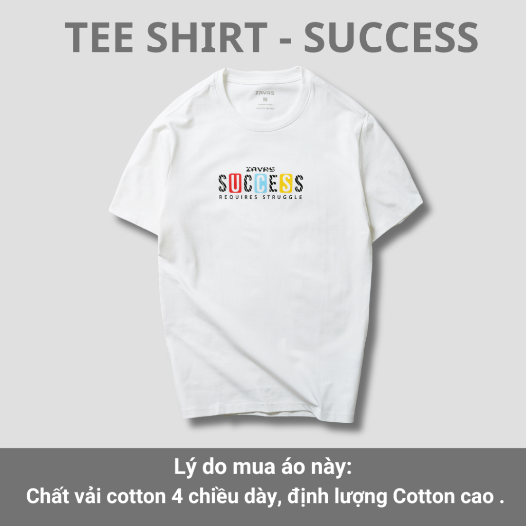 Áo thun nam cổ tròn SUCCESS chất vải cotton 4 chiều định lượng cao, mát mẻ, dày mịn sang trọng - ZAVAS