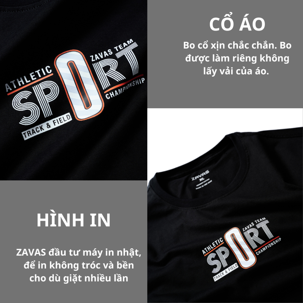 Áo thun nam cổ tròn SPORT chất vải cotton 4 chiều định lượng cao, xuất xịn , mát mẻ, dày mịn sang trọng - ZAVAS