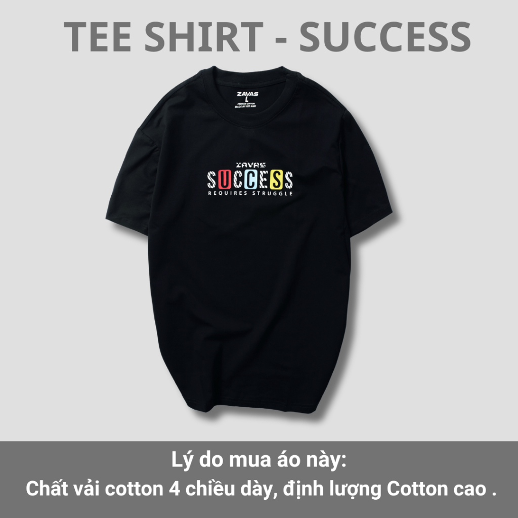 Áo thun nam cổ tròn SUCCESS chất vải cotton 4 chiều định lượng cao, xuất xịn , mát mẻ, dày mịn sang trọng - ZAVAS