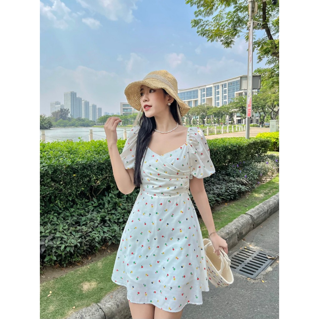 (có bigsize) ĐẦM HOA NHÍ TAY BỒNG THẮT NƠ SAU SIÊU XINH phù hợp đi biển , đi cf , dạo phố ,cắm trại hè...