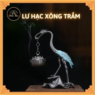 Lư đốt trầm hồng hạc Lư xông trầm hương hạc tiên ngậm hoa sen lư hương trang trí tiểu cảnh phong thủy thờ cúng Diệu Tâm