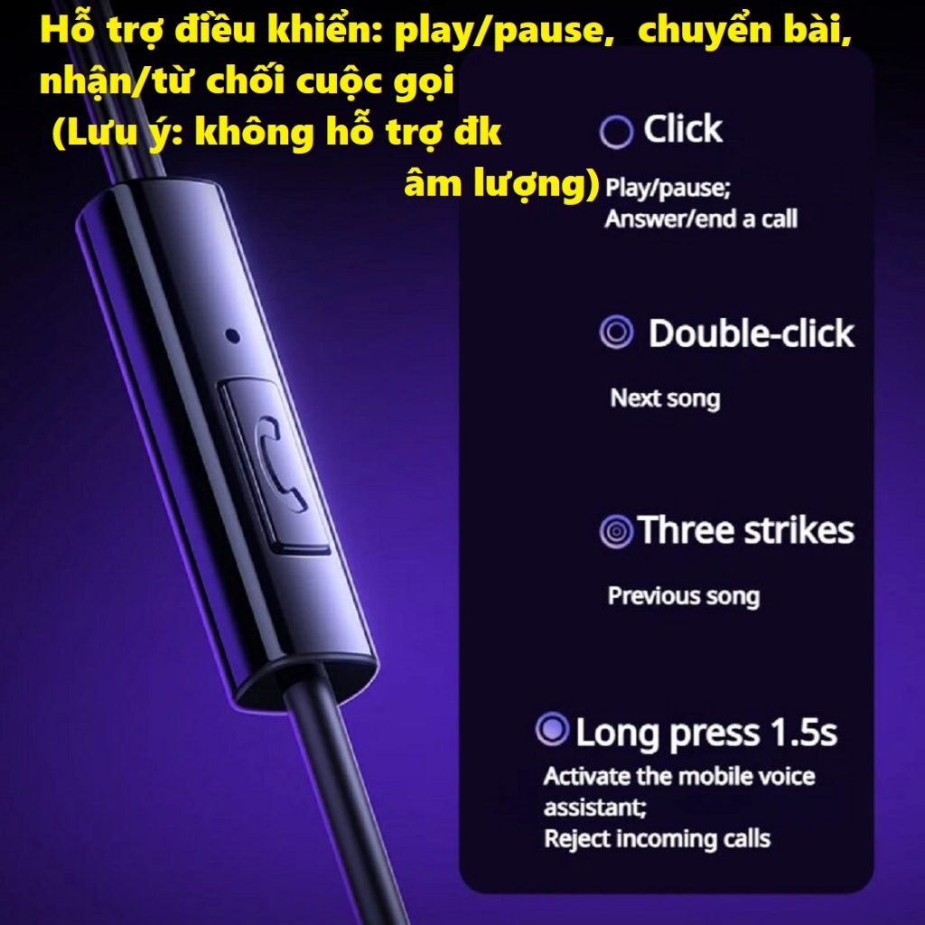 Tai nghe nhét tai hỗ trợ mic đàm thoại Bass mạnh chân cắm 3.5 Baseus HZ11