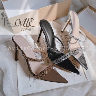 Guốc nữ loviiecorner - dép cao gót mũi nhọn 9 phân - dép thời trang quai ngang đính đá d231140
