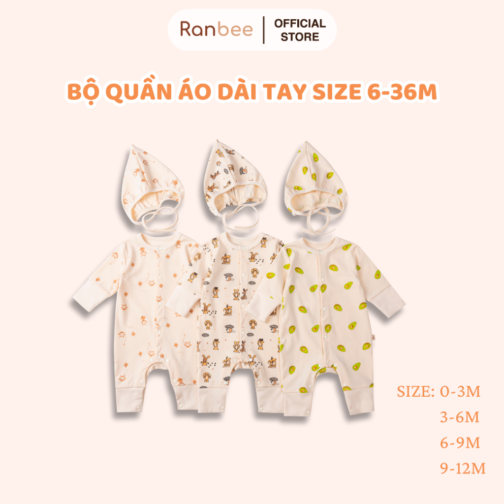 Bộ Quần Áo Body Nỉ Kèm Mũ RANBEE Cho Bé 0-1 Tuổi Chất Liệu Vải Warm Cotton Hàn Phong Cách Hàn Quốc