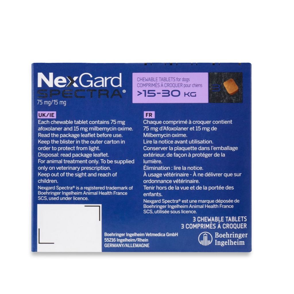 NexGard SPECTRA - Viên nhai phòng & trị nội, ngoại ký sinh (ve, rận, bọ chét, ghẻ Demodex, Sarcoptes, giun) dành cho chó