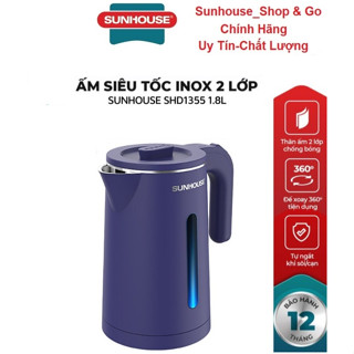 Ấm siêu tốc, bình đun siêu tốc inox 2 lớp 1.8L SUNHOUSE SHD1355, 2 lớp cách nhiệt chống bỏng_Hàng chính hãng