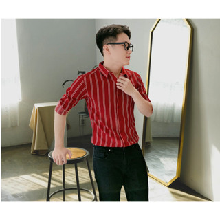 Áo Sơ Mi Nam Sọc Đỏ Sáng( mã 155b) ( hàng FIG TREE - KÈM cận cảnh)