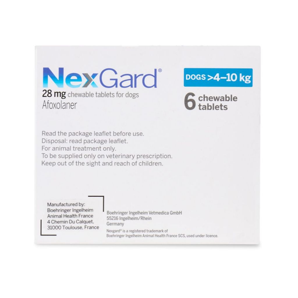 NexGard - Viên nhai phòng & trị ve, rận, bọ chét, ghẻ demodex, sarcoptes dành cho chó size M (4-10kg) - 1 hộp 6 viên