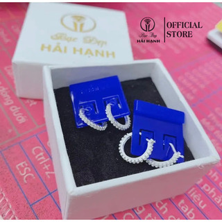 Bông tai bạc ta dáng bấm tròn full đá HHJ